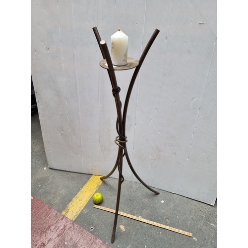 264 - A Very Large Treated Iron Candle Stand with Candle. 102cm Tall.