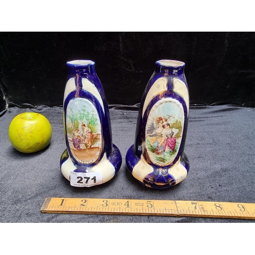 271 - A Pair of  Stunning Decorative Turn of The Century Flower Vase depicting an Agricultural Scene and a... 