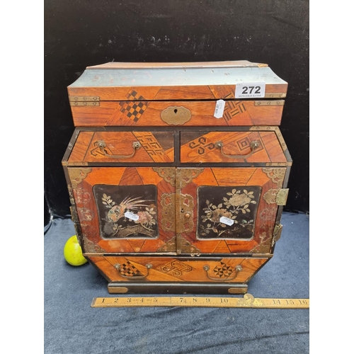 272 - A Super Chinese jewellery Cabinet with Profuse Inlay, Fabulous piece with drawers behind two doors t... 