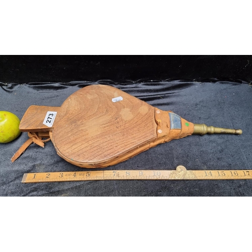 273 - A good pair of Leather and Wooden Bellows with a Brass Nozzle.