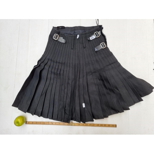 293 - A Black Scottish Highland Authentic Woven Pleated Tartan kilt , Size 30 waist. Heavy quality with be... 