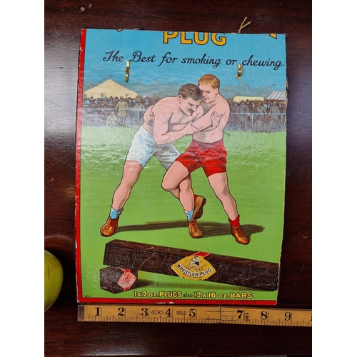 490 - An original Gallagher (Dublin) Ltd Wrestler's Plug Tabacco advertisement cut-out featuring a coloure... 