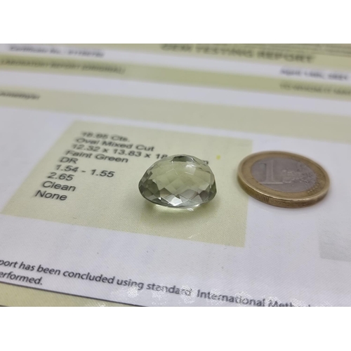 50 - An oval mixed cut green amethyst stone of 18.95 carats. A very clean and attractive large stone, com... 