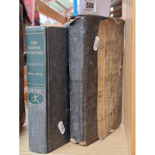 508 - A pair of antique books including an antique dictionary entitled The English French Division. The se... 