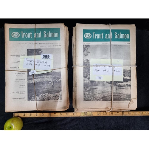 599 - Two bundles of 'Trout and Salmon' periodicals from 1967 and 1962. Approximately 100 magazines.