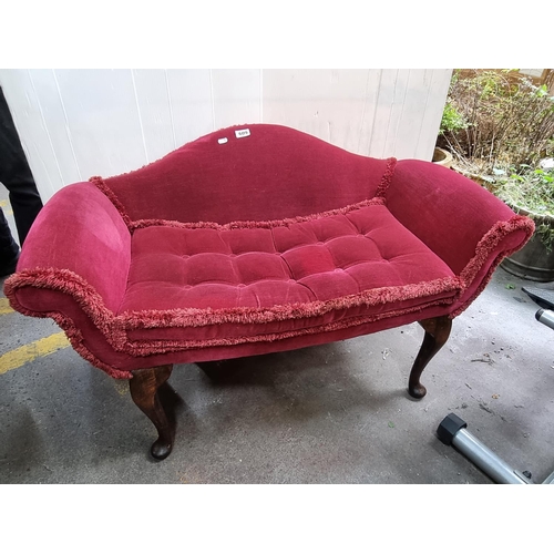 609 - Red vintage neat two-seater couch.