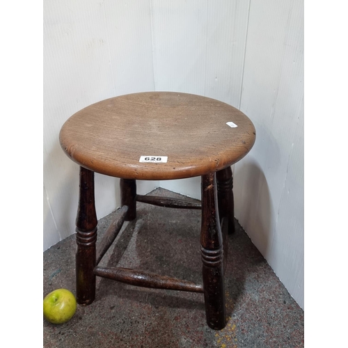 628 - An Antique Wooden Country Low Stool possibly a Milking Stool.