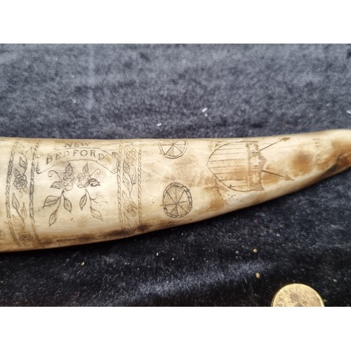 242 - An American Faux Scrimshaw Tusk with Engravings of an Eagle and Country Scene.