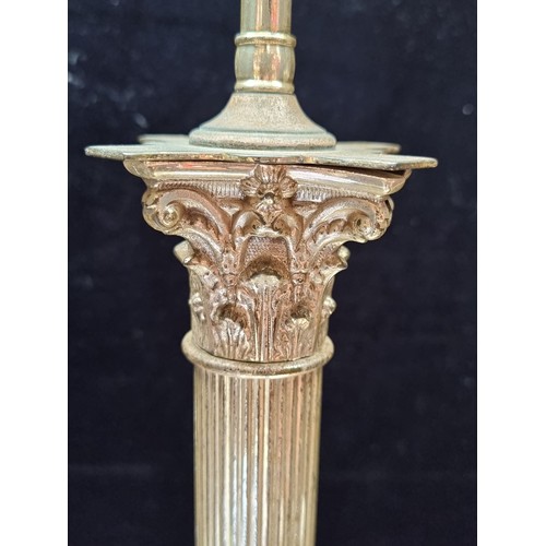 266 - A Pair of vintage heavy Corinthian Column silver plated Lamp Bases with double bulb holders great lo... 