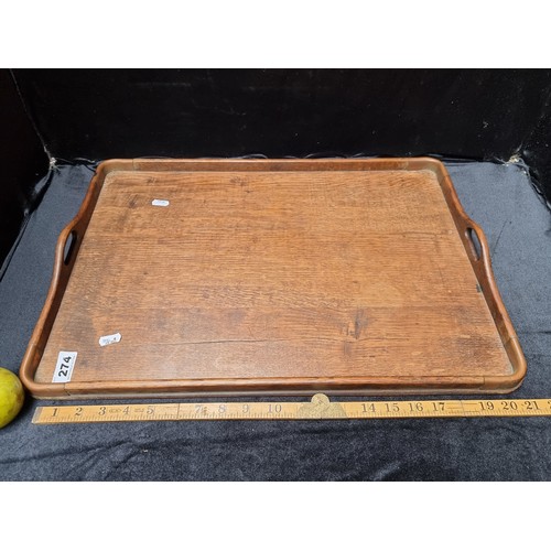 274 - A Very Large  Wooden Serving Tray with Copper handles.