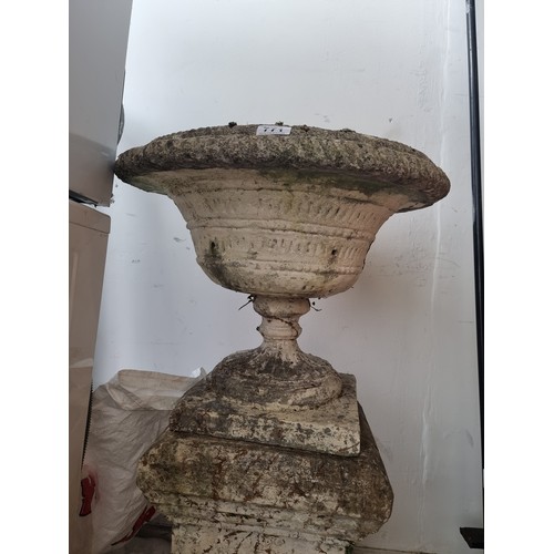 771 - Antique stone/concrete good size Grecian garden urn on pedestal. From a fine home in Blackrock.
DM i... 