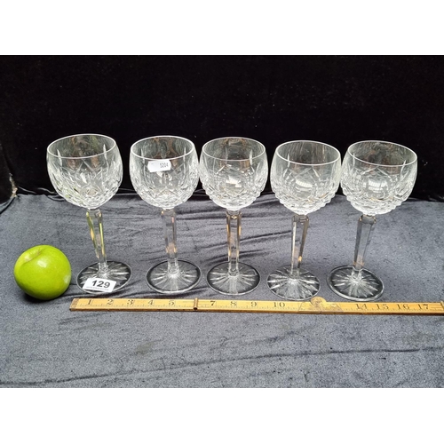 129 - A Set of 5 large vintage made in Ireland, Waterford Crystal Classic Lismore Balloon Wine Glasses. In... 