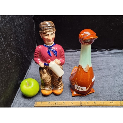 145 - 2 Glazed Ceramic Decorative Vintage Decanter.