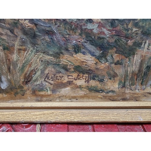 124 - Original oil on canvas showing beautiful blossoming trees, signed bottom left by the artist Lesley S... 