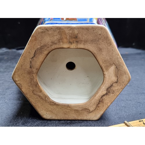 179 - A Pair of large Chinese Hexagonal Hand painted Porcelain Vases with Imperial Court Scenes. They have... 