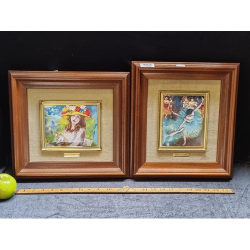 565 - Two crystoleum prints of Degas' 'Green Dancer' and Renoit's 'Girl with Flower Hat'.