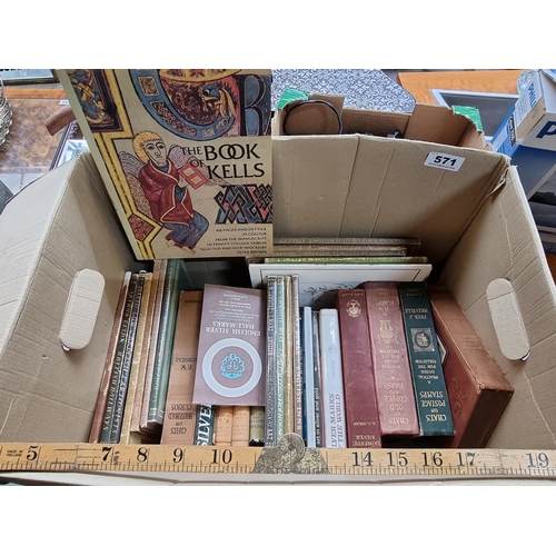 571 - Interesting box of books. Inc the book of Kells and Book on Silver hallmarks. Good selection in the ... 