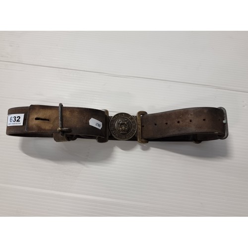 632 - A Victorian British Army Uniform Leather Belt with a Buckle That Reads 