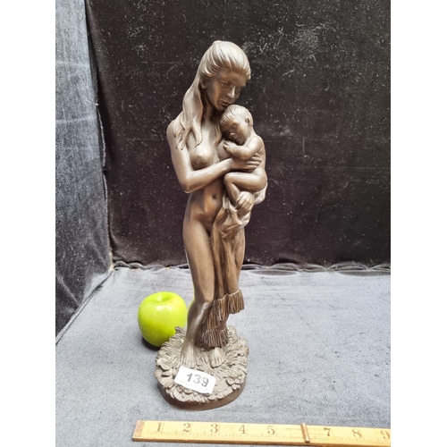 139 - A Bronze Resin Figure of a Mother and Child, Signed Roland Chadwick '97 on The Base.