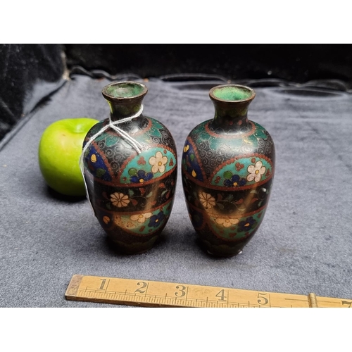 144 - A Pair of Lovely Neat Size Antique Chinese .Vases with Cloisonné Enamel