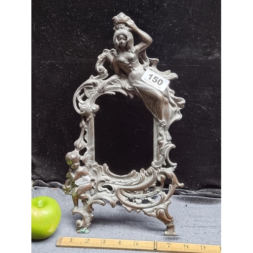 150 - A Vintage Copper Art Nouveau Style Picture Frame Featuring a Lady and a Cherub.