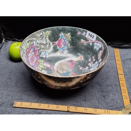 162 - A Beautiful Decorative Handpainted Chinese Bowl with Gold Accents, Featuring Pheasants in Cherry Blo... 