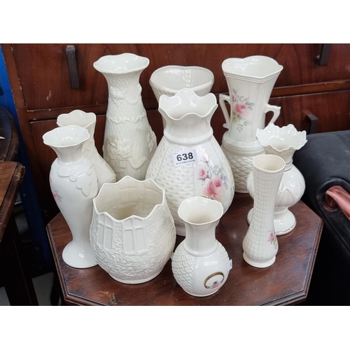 638 - A large ten piece collection of Irish porcelain including Donegal China and Belleek.