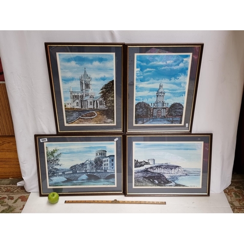 68 - Set of four framed prints of paintings of Dublin landmarks, by Stephen McGrogan, 1988. With original... 