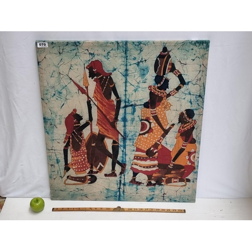 70 - Large framed Batik showing a domestic African tribal scene, possibly Maasai. Great looking piece.