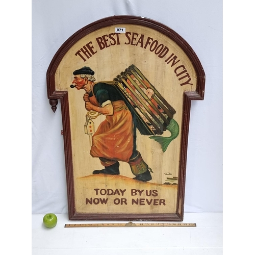 71 - Original hand-painted oil on board vintage advertisement for 'The Best Seafood in the City', for W.E... 