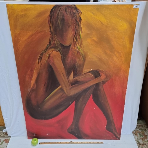 77 - Very large oil on canvas of female nude in earth tones, signed bottom right D. Waterson. Mm: 121cm x... 