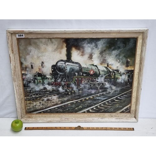 84 - Good sized framed original oil on canvas showing 'The Flying Scotsman' leaving the station by Bryan ... 