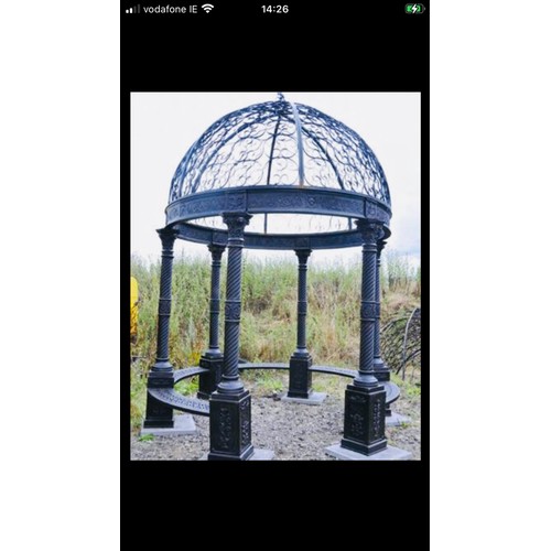 141 - Star Lot : Fabulous Large Cast Metal Gazebo with benches. 400cm Tall 300cm Wide and Weight 1350Kg. 
... 