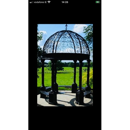 141 - Star Lot : Fabulous Large Cast Metal Gazebo with benches. 400cm Tall 300cm Wide and Weight 1350Kg. 
... 