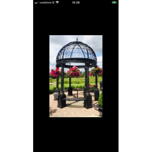 141 - Star Lot : Fabulous Large Cast Metal Gazebo with benches. 400cm Tall 300cm Wide and Weight 1350Kg. 
... 