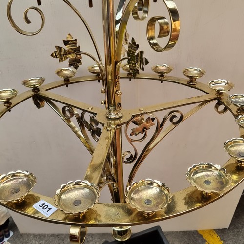 301 - Star Lot: fabulous Large 19th century Gothic church candle holder with 28 holders. Heavy brass, full... 