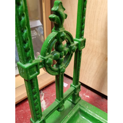 116 - Star Lot : Fabulous Victorian Cast iron, vintage large green painted umbrella stand with drip trays.... 