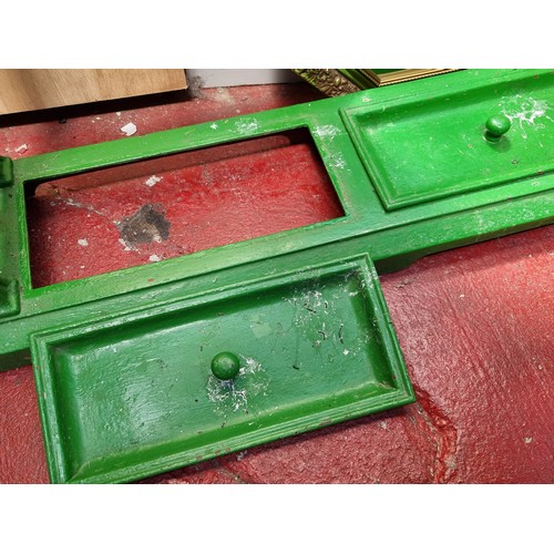 116 - Star Lot : Fabulous Victorian Cast iron, vintage large green painted umbrella stand with drip trays.... 