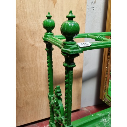 116 - Star Lot : Fabulous Victorian Cast iron, vintage large green painted umbrella stand with drip trays.... 