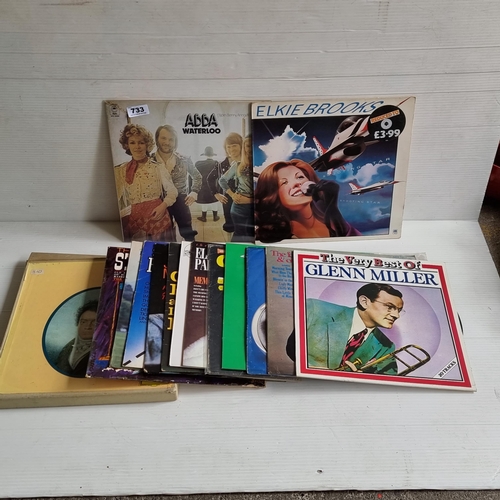 733 - Approximately 16 vinyls including ABBA Waterloo, and Elkie Brooks Shooting Star.