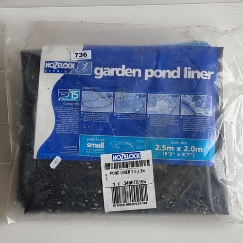 736 - Hozelock Cyprio garden pond liner, brand new in original packaging.
250X200 CM