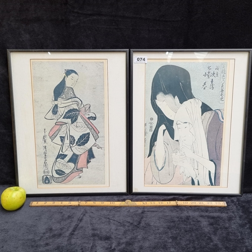 74 - Pair of nice quality, good size Japanese prints showing traditional imagery.