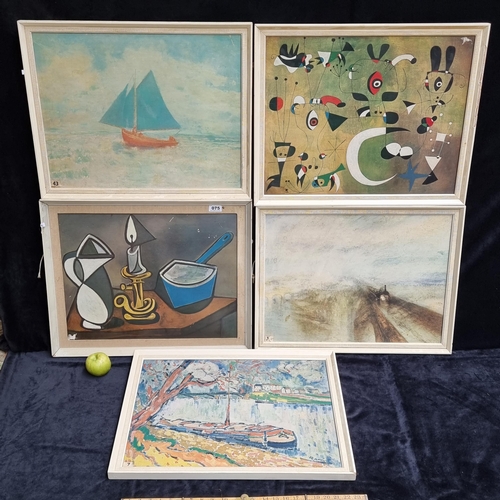 75 - Set of five good sized framed prints of famous paintings including works by Turner and Picasso.