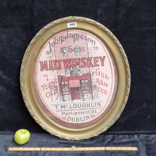 89 - Print of a vintage advertisement for Jameson & Sons whiskey, in a lovely gilt oval frame.