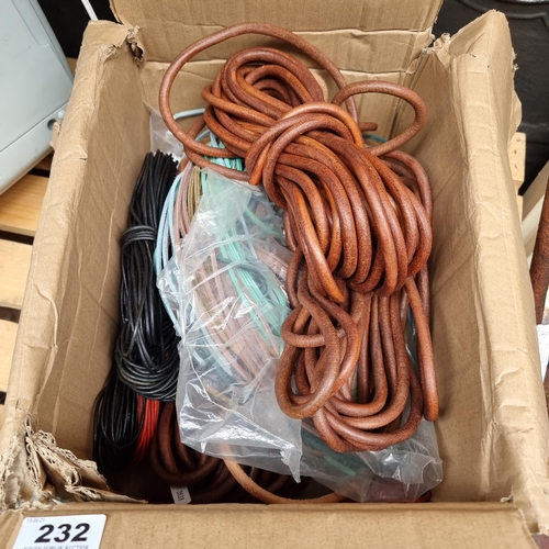 232 - Box filled with genuine leather and suede rope/ribbon. Lots of new trim From The leathersmith,