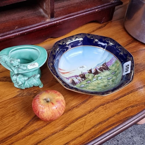 559 - Two items including a lovely hand-painted bowl and a fun SylvaC English pottery ornament showing a d... 