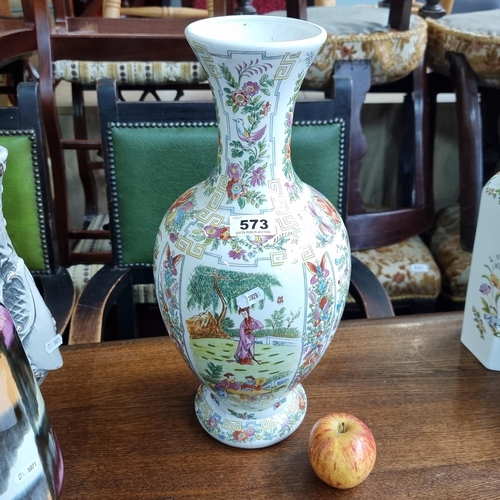 573 - A Large Beautiful Antique Chinese Porcelain Vase Featuring Courtyard Scenes and Chinese Characters o... 