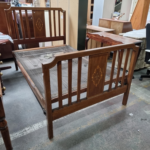 586 - An Stunning Antique Edwardian Wire Sprung Bed Frame with Inlay on The Head and Foot Board. Super lot... 