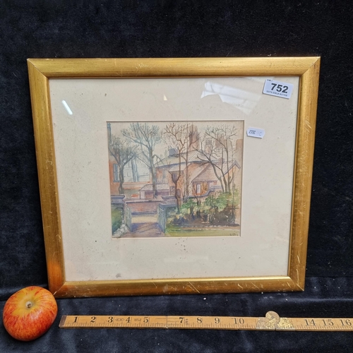 752 - A Good Size Watercolour Depicting an Urban Autumn Scene, Signed bottom Right by Artist L.D. Circa 19... 