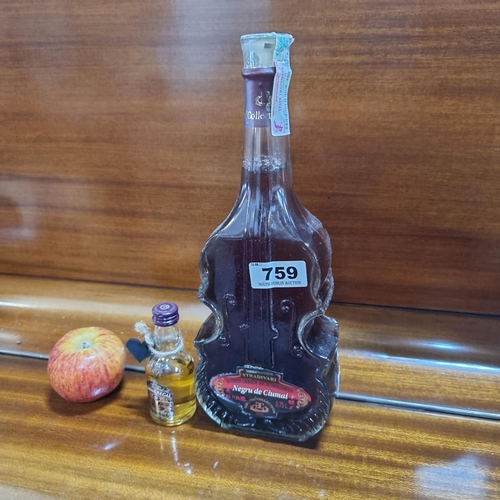 759 - A Bottle of Garling Collection Violin Wine, Product of Moldsova with a 50ml bottle of 12 Year Old Ch... 